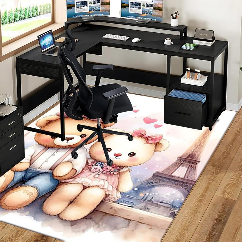 1pc Teddy Bear Love Office Chair Mat - Anime Cartoon Design, Non-Slip Carpet for Home Decor, Suitable for All Seasons, Perfect Gift for Holidays.C009