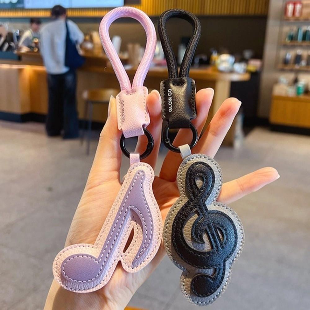 Treble Note Musical Note Keychain Beamed Sixteenth Note PU Leather Keyring Music Pendant Gift