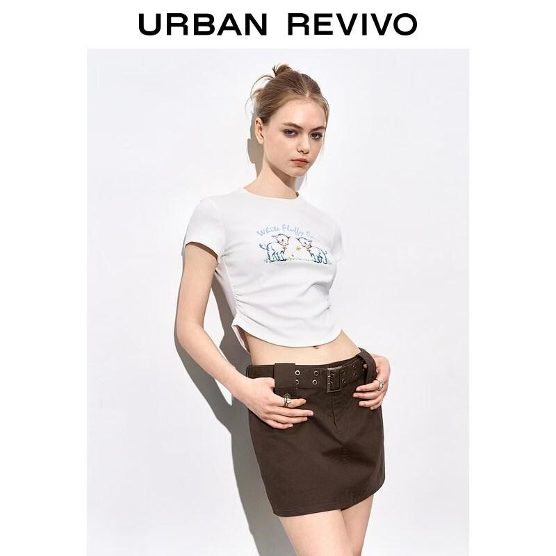 UR2026 Women s Casual Lamb Print Pleated Slim Short T-Shirt XL