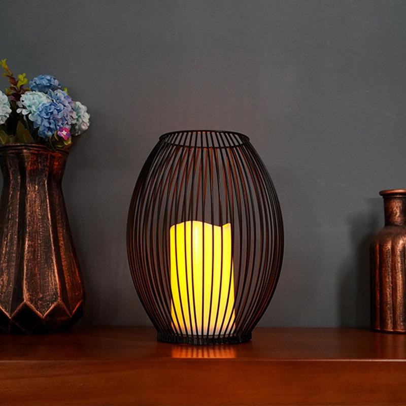 İskandinav Minimalist Ferforje Dekorasyon Gece Lambası Led Simülasyon Mum Kahve Restoran Yaratıcı Kapalı Ev El Sanatları