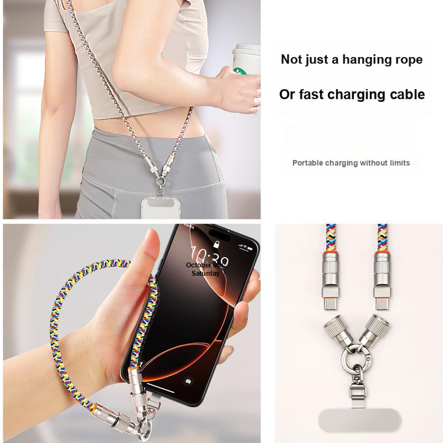 Handy-Lanyard Verstellbares Crossbody-Nackenband Seil mit Edelstahl-Pads Anti-Verlust Anti-Diebstahl Geflochtenes Seil