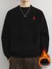 Men's Youth Velvet Thickened Wool Sweater - Embroidered, Warm, Trendy Round Neck Knitwear for Autumn and Winter