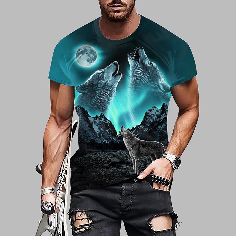 New Summer Men's Fashion T-shirt Personality Wolf Printed Men's T-shirt Top