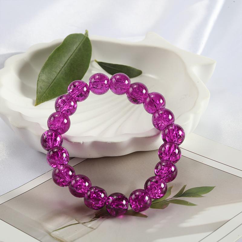 10mm Y2K Style Cracked Bead Bracelet, Multi Color Glass Round Bead Women's Fashion Jewelry Suitable For Daily Wear
