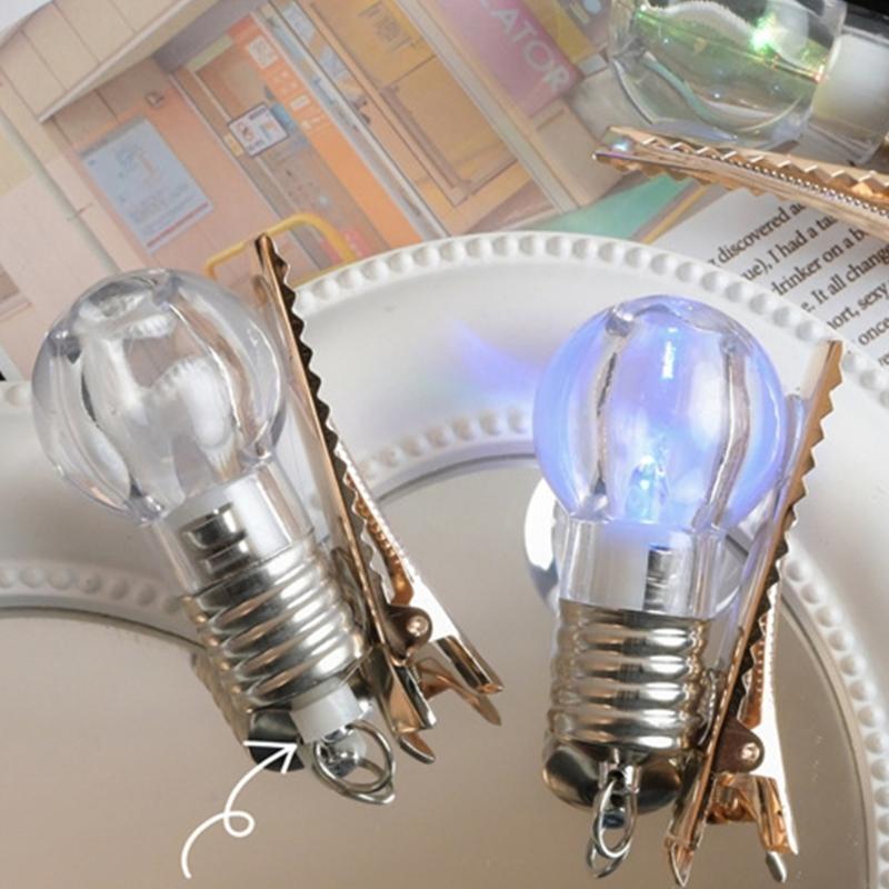 2PCS Led Hair Barrettes Glowing Hair Clip Light Bulb Hair Clip Bulb Hairpins