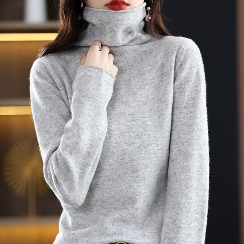 Autumn/Winter 100% Wool Slim-Fit High Neck Knit Sweater