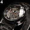 Men Skeleton Roman Numerals Hollow Dial Stainless Steel Band Mechanical Watch