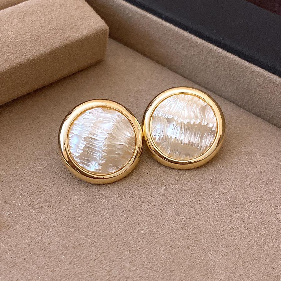 

K real gold electroplated silver needle cotton beads round stud earrings retro court style earrings light luxury high-end earrings women
