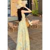Summer new floral suspender dress simple commuter style splicing design long dress single piece middle-aged and young people