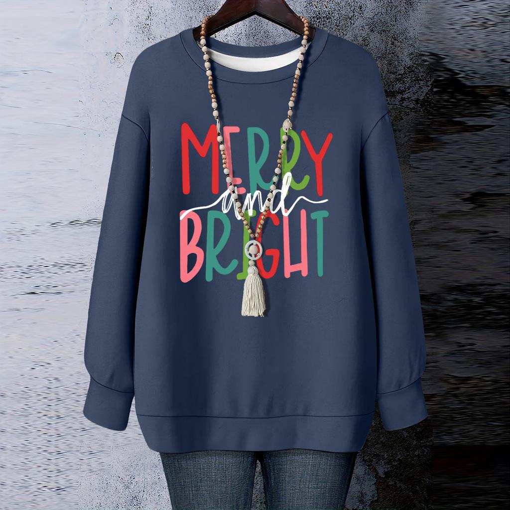Ladies' Christmas Printed Round Neck Long Sleeved T-shirt Sweatshirt Top