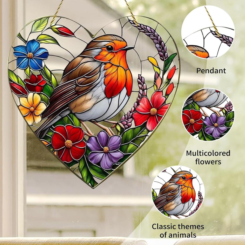 Acrylic Robin Suncatcher Waterproof Beautiful Bird Pendants Handcrafted Birds Hanging Ornament for Family&Friends&Bird Lovers