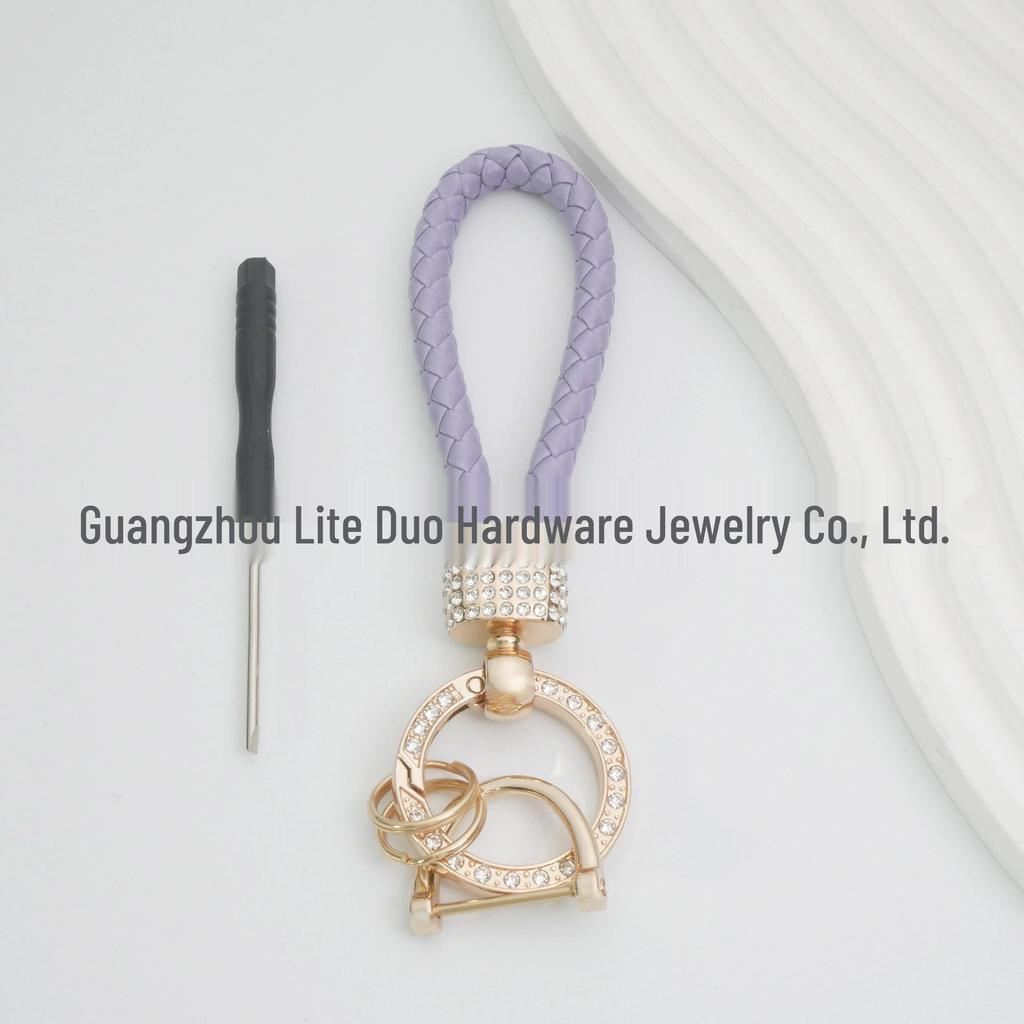 Luxury Keychain: Handwoven Imitation Diamond Leather Bracelet with Metal Buckle for Men & Women