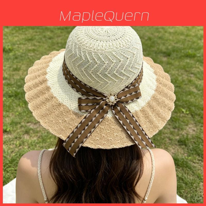 Ladies Summer Straw Hat With Wide Brim And Breathable Hollow Design For Sun Protection