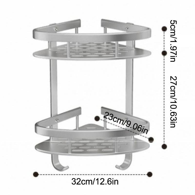 Space Aluminum Bathroom Shelf No Punching Shower Caddy Sheves Kitchen Storage Basket Adhesive Suction Corner Shelves Shower