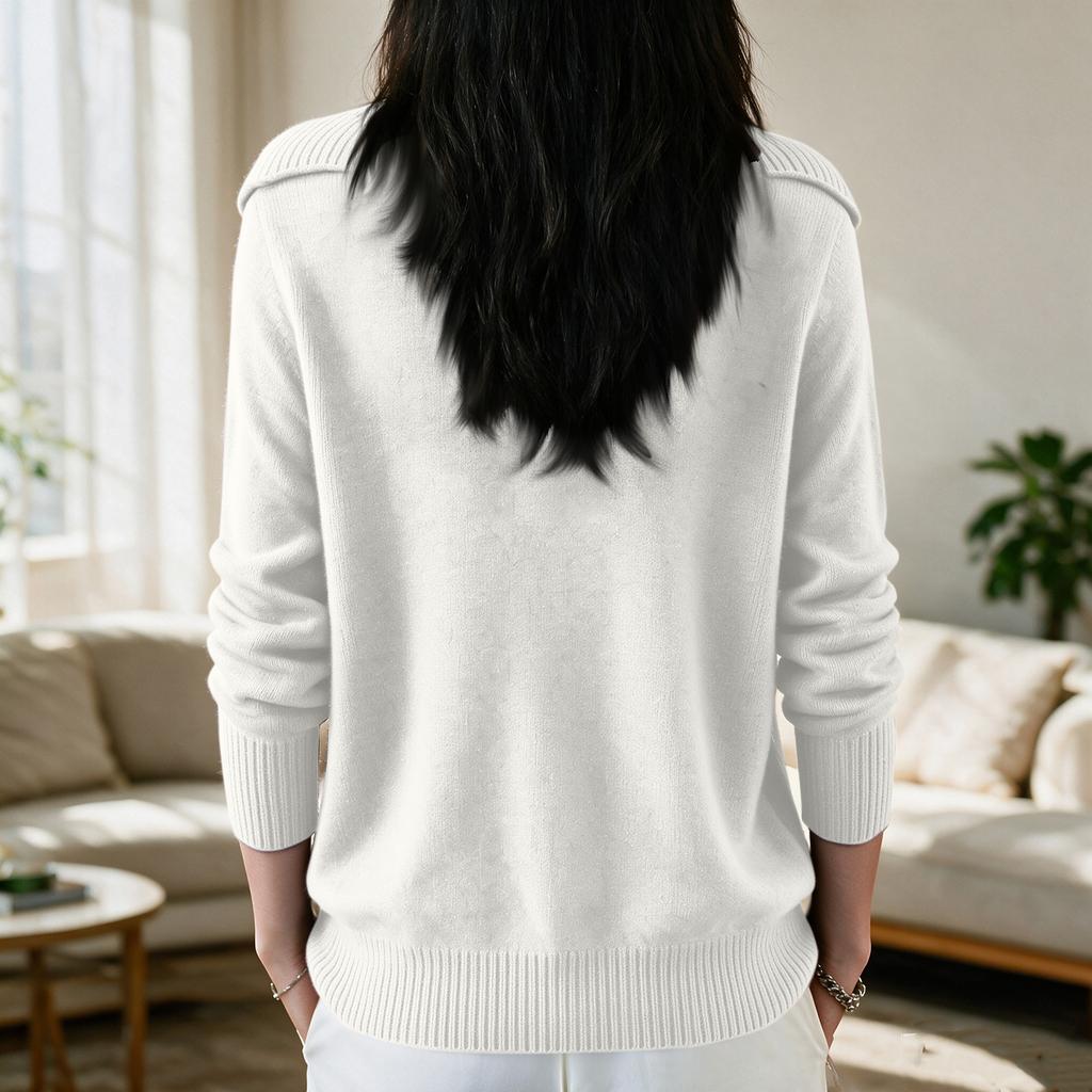 Women's Retro Color Slim Fit Turn-Down Collar Sweater Pullover