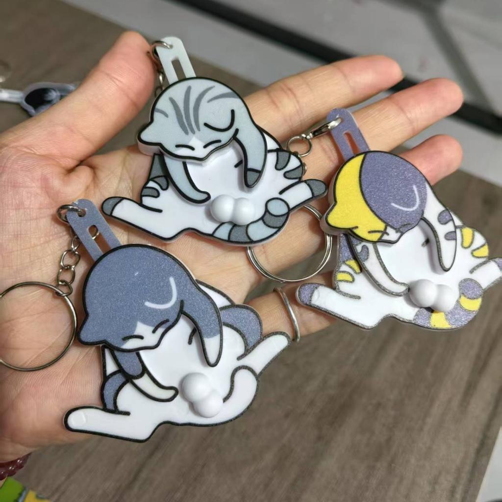 Creative Pull Play Egg Cat Keychain Pendant Cute and Funny Rotatable Acrylic Bag Pendant for Women Keyring Purse Car Accessories