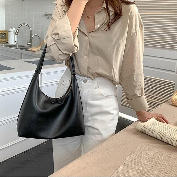 Korean Style Soft Leather Tote Bag for Women 2025 Retro Simple Fashion Single Shoulder Dumpling Bag Niche Design Large Capacity Commuting