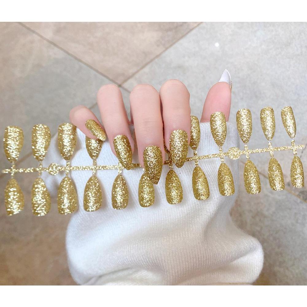 

24 шт./компл. накладные ногти, наклейки для ногтей, блестящие ногти, сделай сам, быстрые ногти золотой