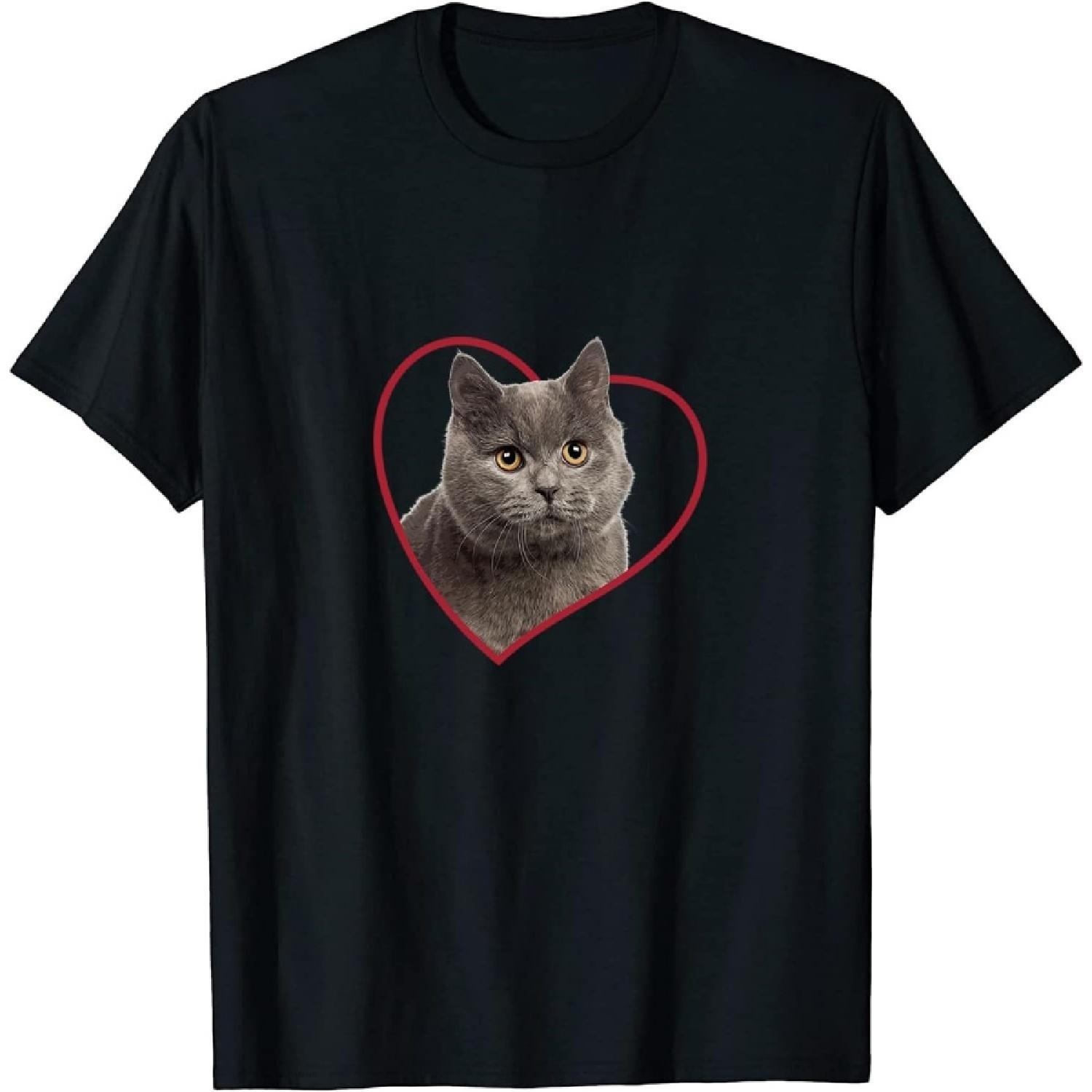 

British Shorthair Cat Heart Love Portrait T-Shirt Sweatshirt Hoodie Tank top V-Neck for Men Women Kids XXXXXL різнокольоровий