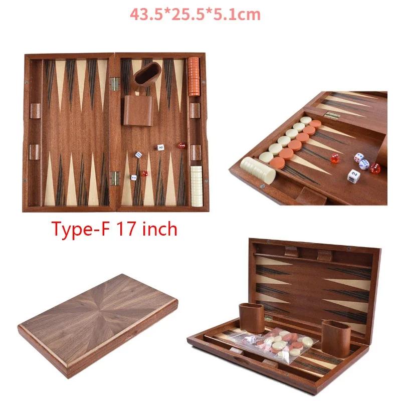 Conjunto de Xadrez de Gamão de Madeira de 11-17 Polegadas de Luxo Dobrável Tabuleiro Grande de Gamão Xadrez Profissional Feito à Mão Jogo de Mesa Familiar Presente