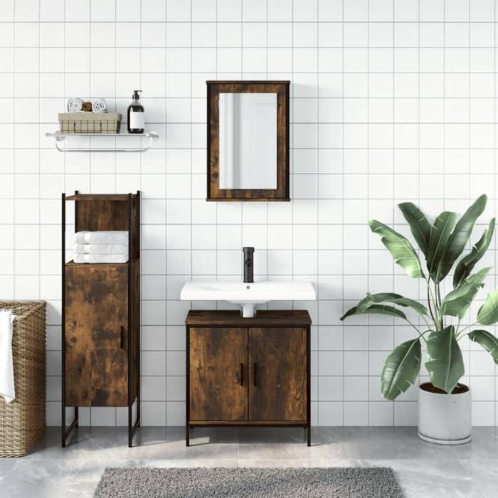 VidaXL 3-Piece Bathroom Furniture Set, Cabinets with Mirror, Interior Toilet Storage Unit, 3214822