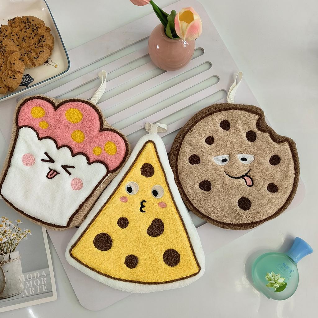 Korean version of cute cartoon hand towel hanging three-layer thickened coral fleece kitchen hand towel