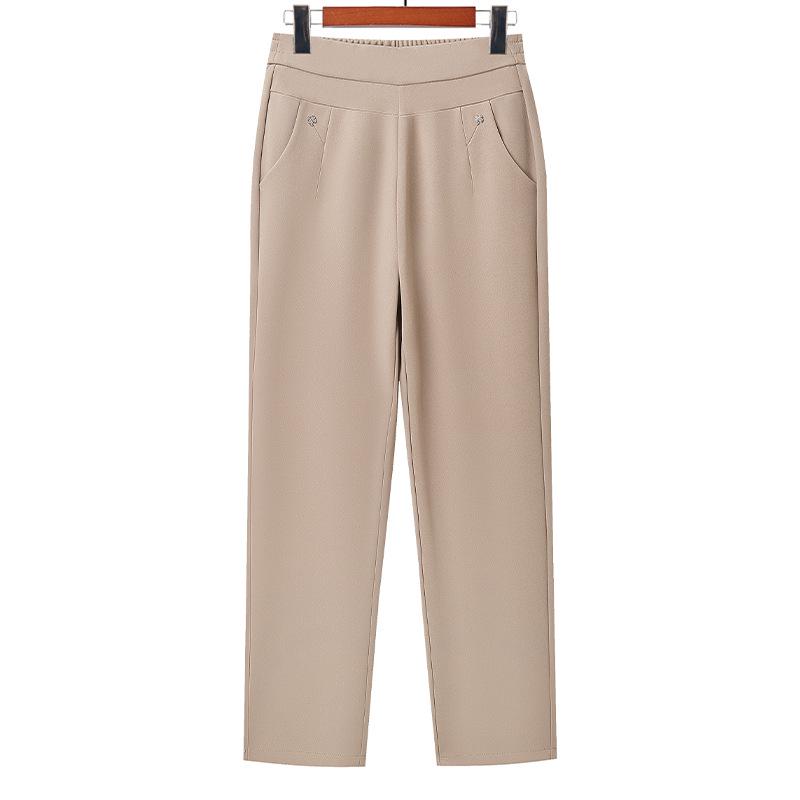 

Mom s Versatile High-Waisted Elastic Pants - Stylish Straight Leg for Spring & Autumn, Perfect for Middle-Aged and Elderly Women 4XL (135-150 jin) світлого кольору хакі