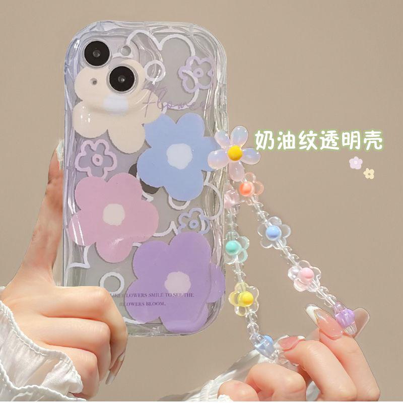 Case For Google PIXEL 9 10 PRO XL 8 7 PRO 8A 7A 5G Floral Flower Print Wrist Chain Wavy Edge Soft Cover