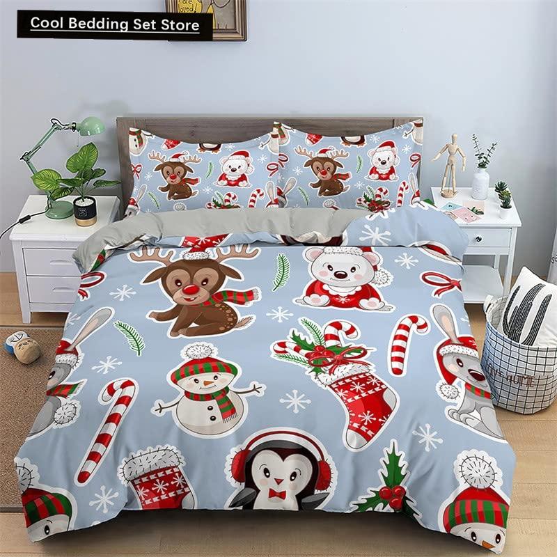 Weihnachten Schneemann König Königin Bettbezug Kinder Cartoon Bettdeckenbezug Weiß Winter Schneeflocke Bettwäsche Set Polyester Bettdeckenbezug