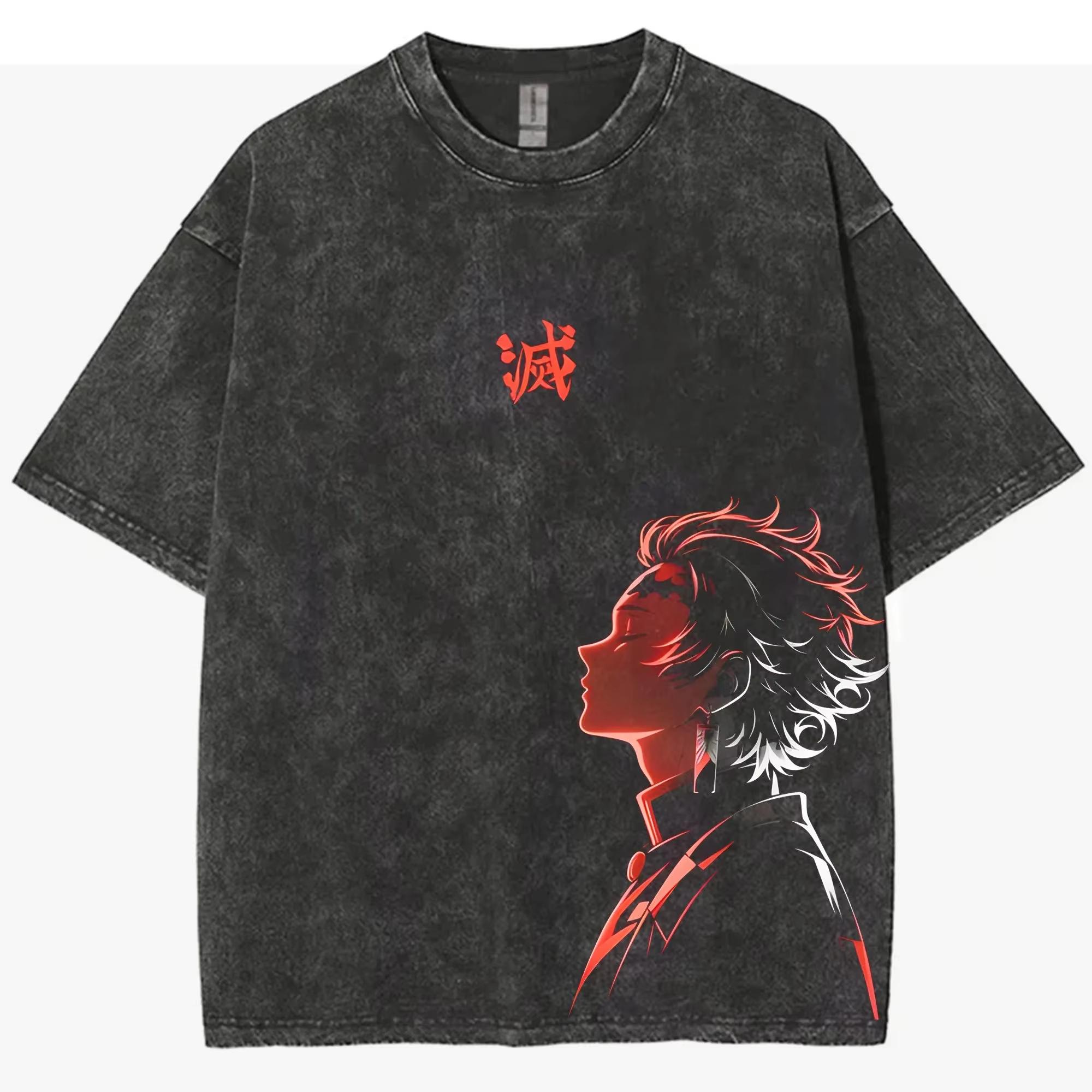 

Streetwear Demon Slayer Vintage Washed Graphic TShirt Men Women Cotton Short Sleeve Anime Graphic Tee Casual Tops Yk Tee Shirt L