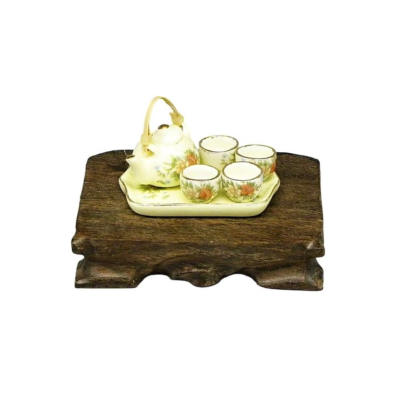 Miniature Teaware Set Model For Children And Collectors With Blue White Porcelain Teapot Cup Tray Doll House Furniture