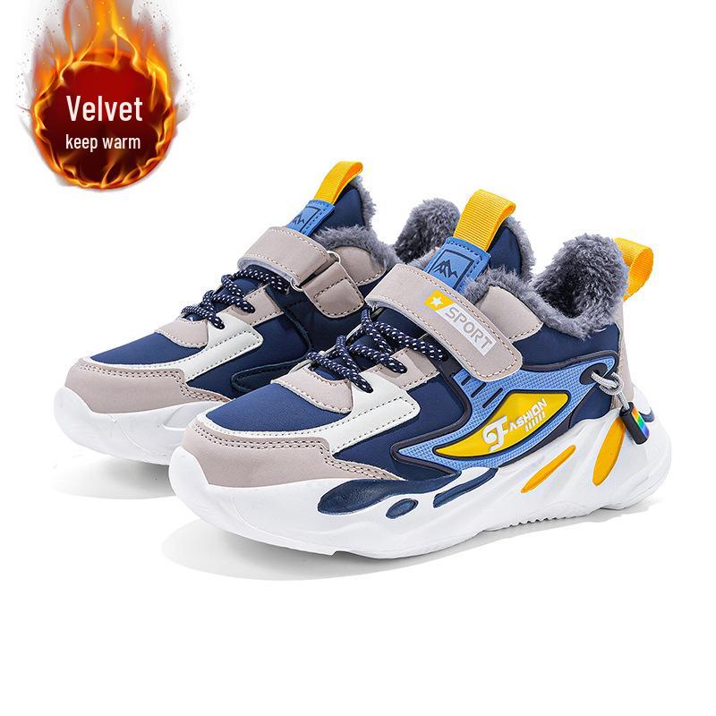 Wasserdichte Baumwoll-Sportschuhe für Jungen mit Plüschfutter - Warme Leder-Sneaker für Herbst/Winter