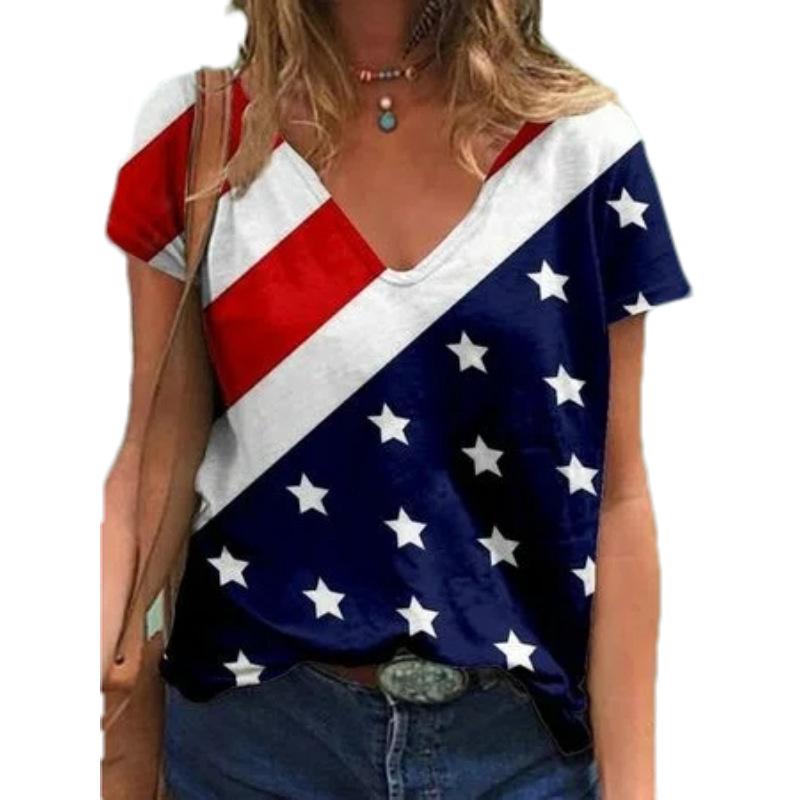 

Женские футболки с V-образным вырезом и коротким рукавом с 3D-принтом на тему Дня независимости США 5XL
