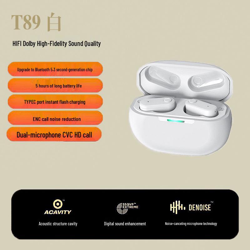 T89 Kabellose Bluetooth-Kopfhörer mit kurzem Griff und Geräuschunterdrückung für Musik & Gaming