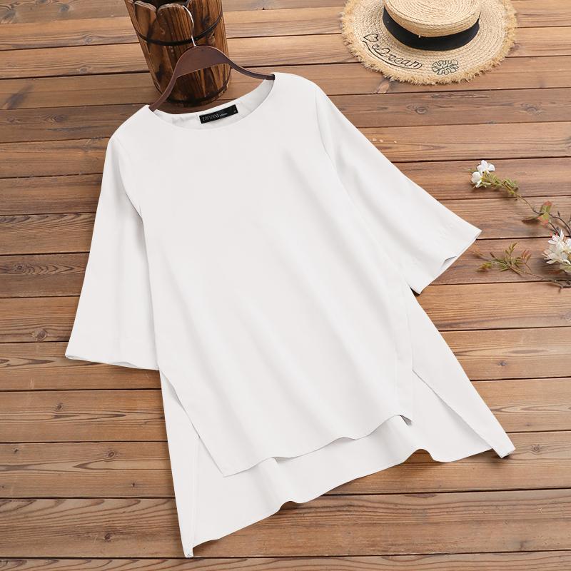 

ZANZEA Женская летняя повседневная блузка с коротким рукавом и нерегулярным разрезом