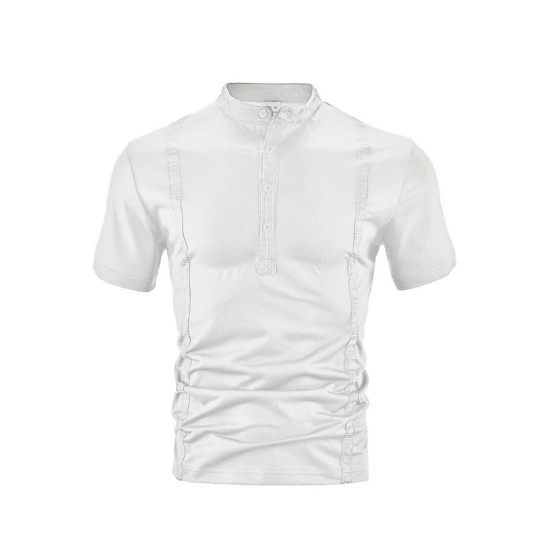 

Men Stand Collar Button Placket Short Sleeve Henley T Shirt Slim Fit Casual Top S білий