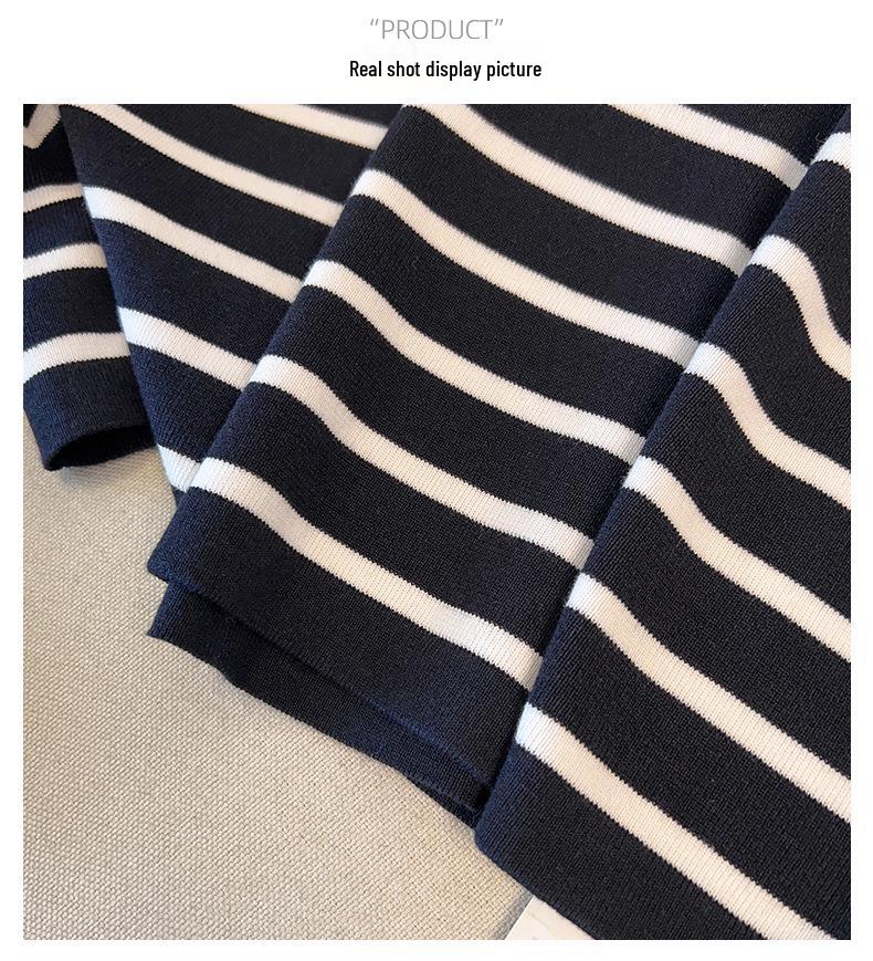 Thickened Skin-Friendly Age-Reducing Colorblock Cuffs Striped Knit Sweater - Xiaohongshu Style Long-Sleeve Base Layer for Autumn/Winter