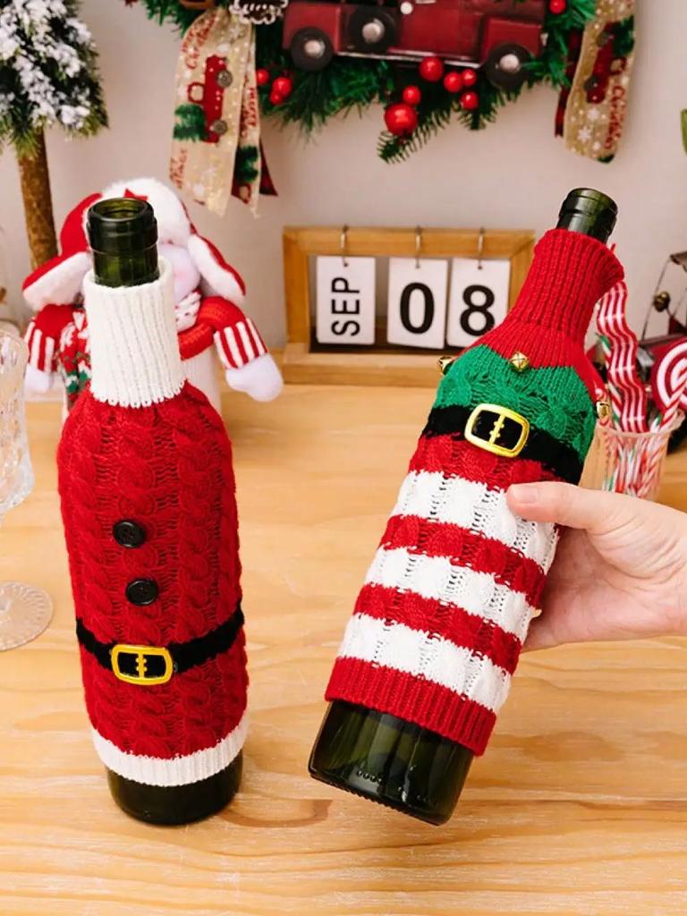 Christmas Wine Bottle Covers Santa Snowman Knitted Red Wine Bottle Bags New Year Party Xmas Dinner Table Decoration