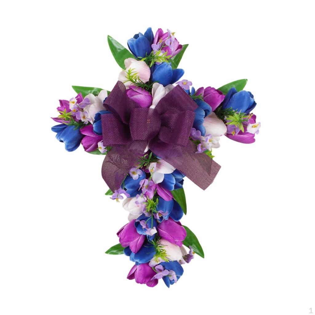 Wreath for Front Door, Cross Design with Artificial Flowers Easter Celebrations