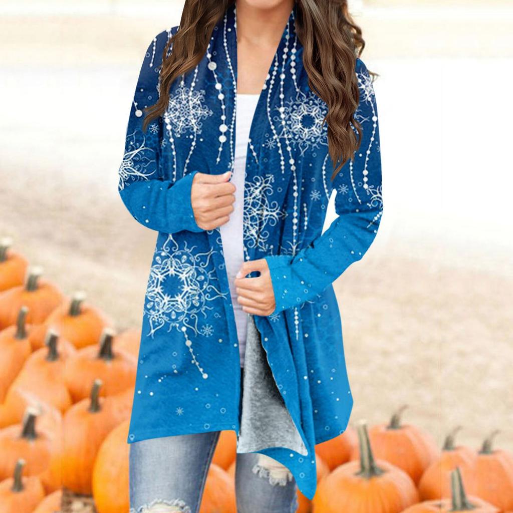 Damenmode Weihnachtsdruck Jacke Langarm Casual Cardigan Mantel