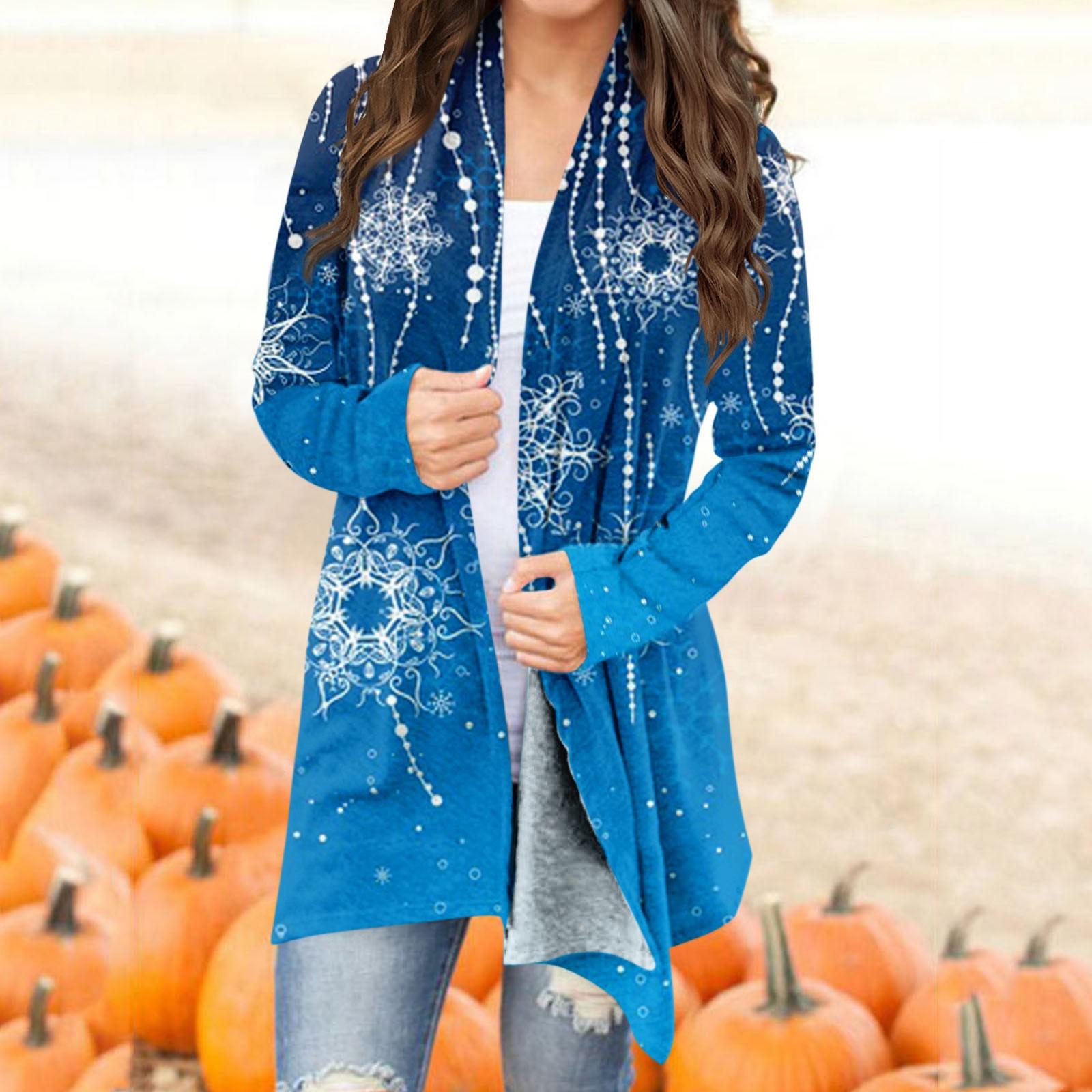 

Женская модная рождественская куртка с принтом, повседневный кардиган с длинным рукавом, пальто XXXL синий