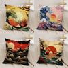 Japanese Waves Cushion Cover Silky Short Plush DoubleSided Printed Pillow Case for Sofa All Seasons Home Decor Gift