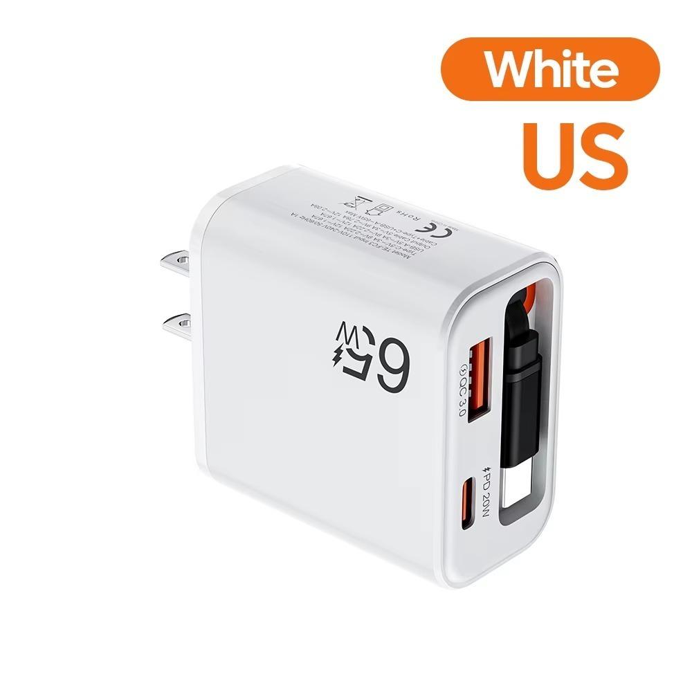 Multi Port Charging 65W Super Fast Charger Built In Cable GaN Charger Home and Office Use