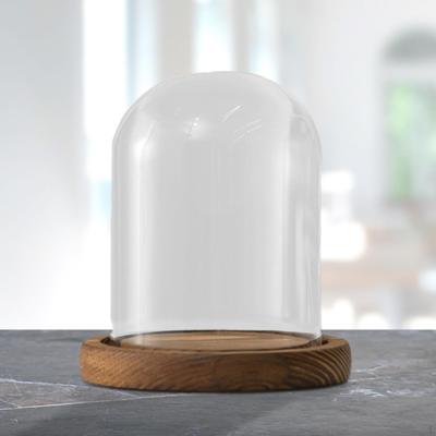 Průhledná skleněná kupole Bell Jar Dia 3,5palcový průhledný kryt kulatá stolní vitrína s dřevěnou základnou