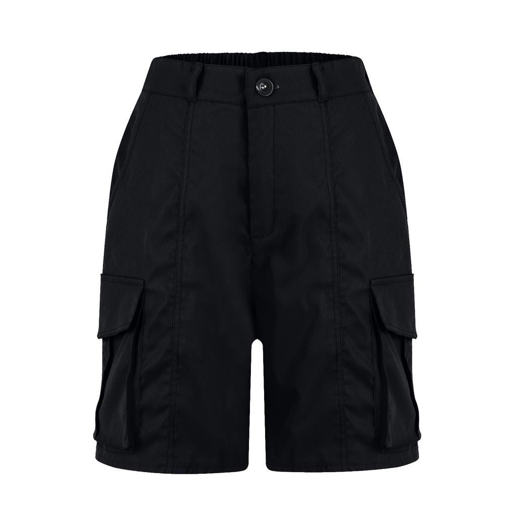 Bermuda Shorts For Women Cargo Shorts Knee Length 6 Pockets Elastic Waist Long Shorts For Summer Casual