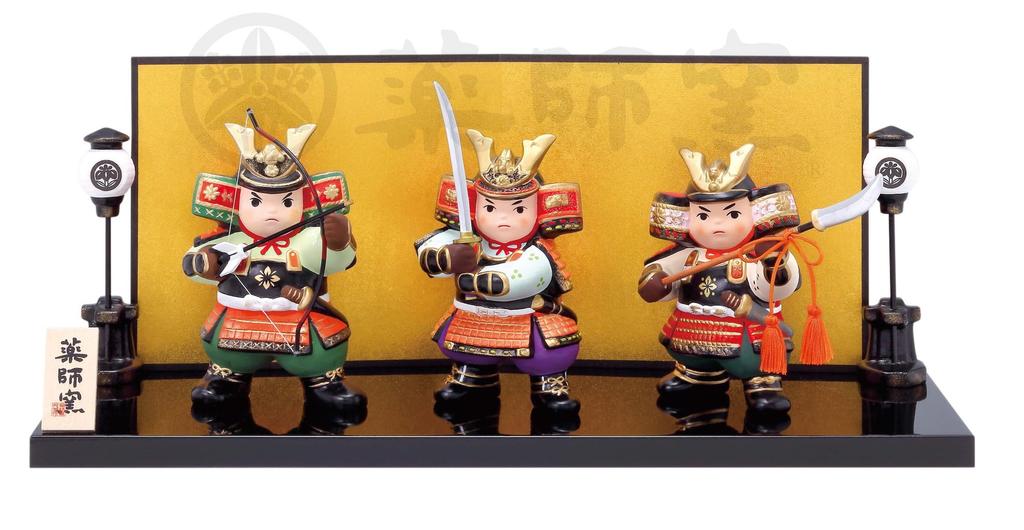 Set of three warriors and Day Dolls Nishiki-sai [(Bow Arrow) 11cm, (Sword) 11cm, (Naginata) 10.5cm] Boys'
