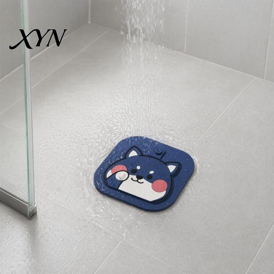 Sewer Anti-Odor Deodorizing Mat Cartoon Dog Floor Drain Cover, Silicone Shower Tub Stopper with Drainage Bathroom Hair Catcher Holes, for Kitchen