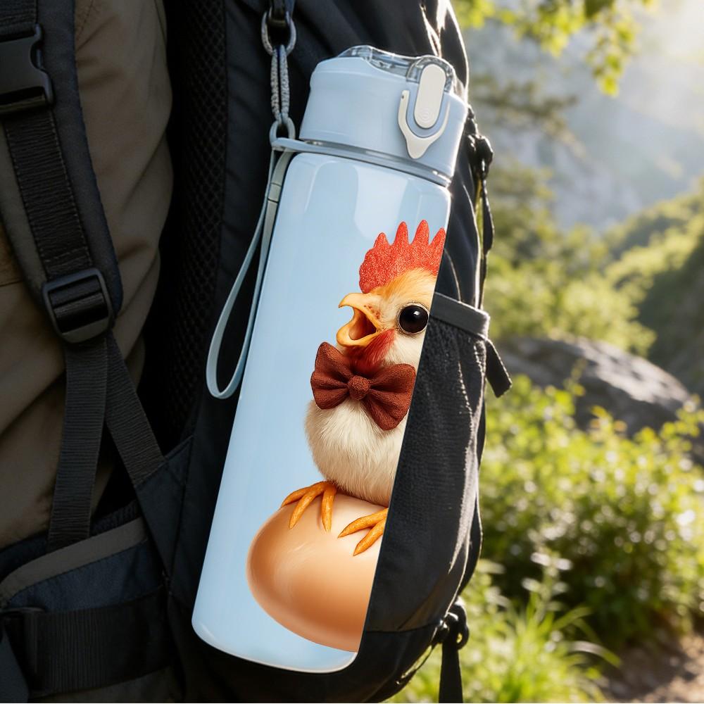 1PC Rooster Chicken Farm Animal Pattern 750ml Color Plastic Sports Water Bottle Leakproof Flip Straw Lid Suitable for Sports Office Home Use