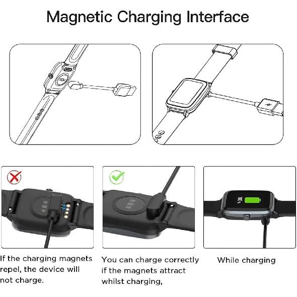2Pcs 2-Pin Universal Black USB Data Charging Cable with Magnetic Charger Charging Mode for Smart Watch 2.84mm