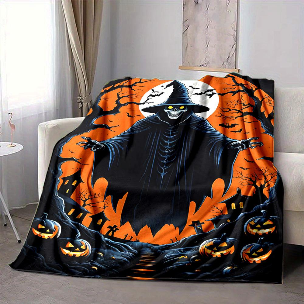 1pc Halloween Spooky Blanket, Lightweight Flannel Throw Blanket For Sofa, Bed, Travel, Camping, Living Room, Office, Couch, Chair, And Bed